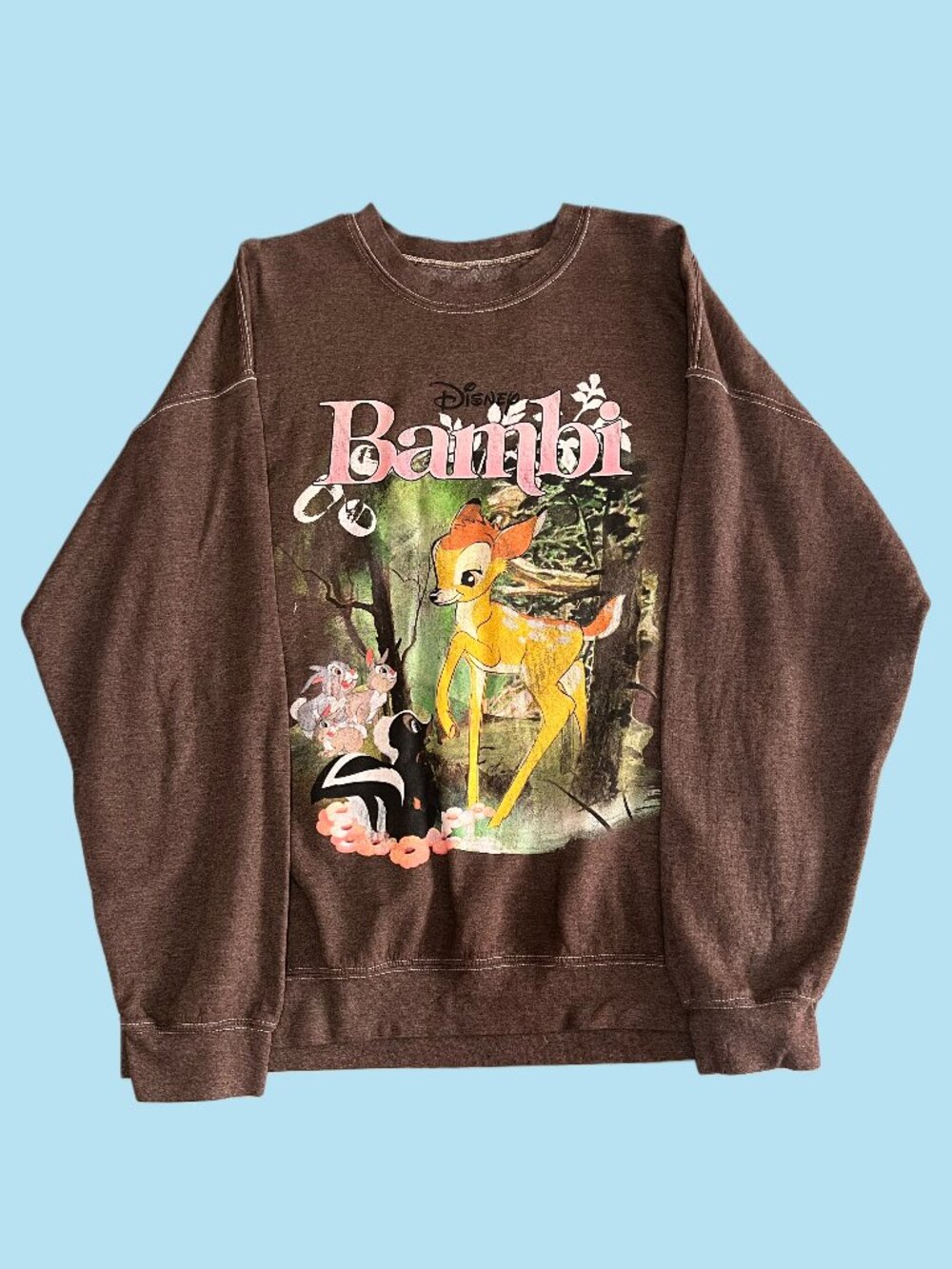 Disney Bambi Graphic Sweatshirt Brown Crewneck Medium Cute Vintage Style